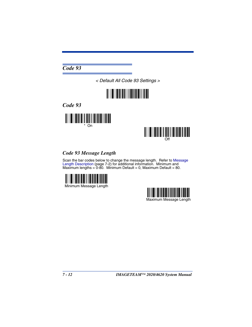 Code 93 message length, Code 93 -12, Code 93 message length -12 | Code 93 | Hand Held Products 4620 User Manual | Page 116 / 248