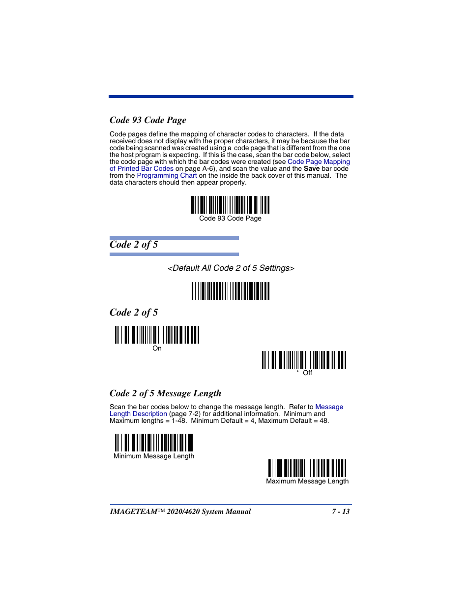 Code 2 of 5 message length, Code 2 of 5 -13, Code 2 of 5 message length -13 | Code 2 of 5, Code 93 code page | Hand Held Products 4620 User Manual | Page 117 / 248
