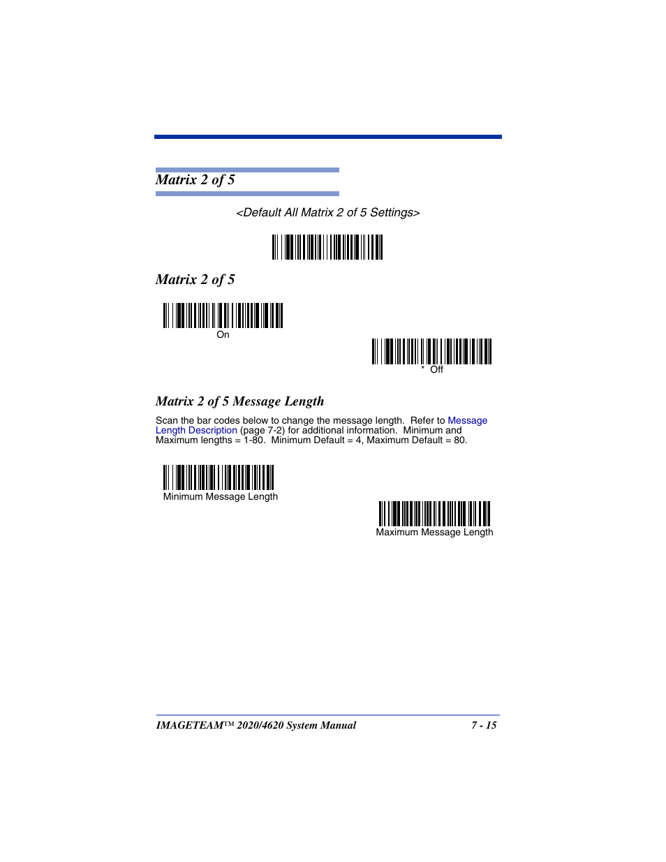 Matrix 2 of 5 message length, Matrix 2 of 5 -15, Matrix 2 of 5 message length -15 | Matrix 2 of 5 | Hand Held Products 4620 User Manual | Page 119 / 248