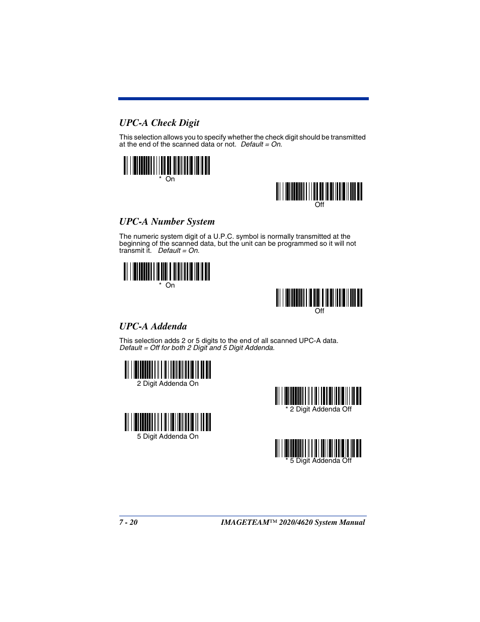 Upc-a check digit, Upc-a number system, Upc-a addenda | Hand Held Products 4620 User Manual | Page 124 / 248
