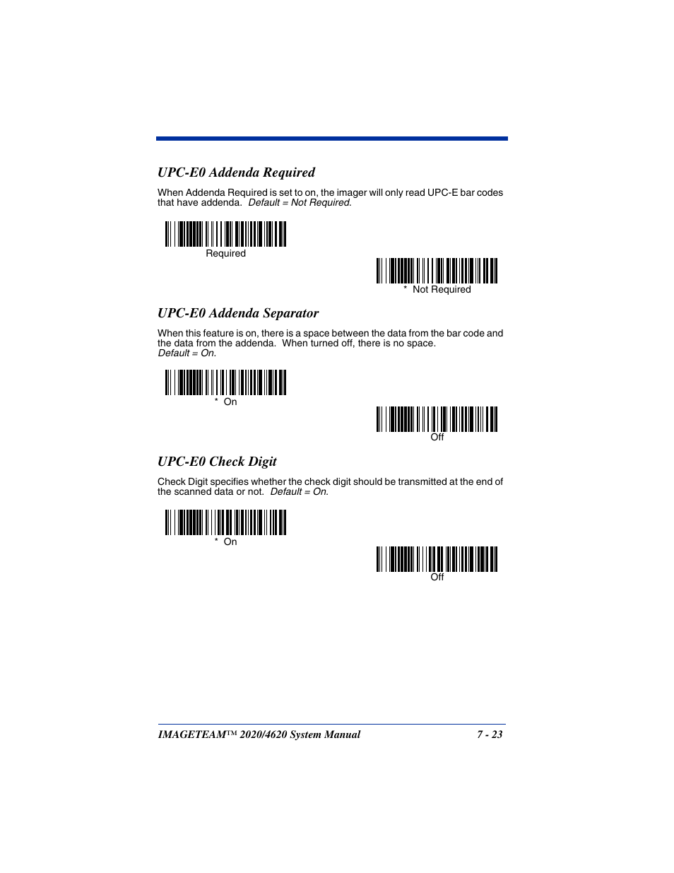 Upc-e0 addenda required, Upc-e0 addenda separator, Upc-e0 check digit | Hand Held Products 4620 User Manual | Page 127 / 248