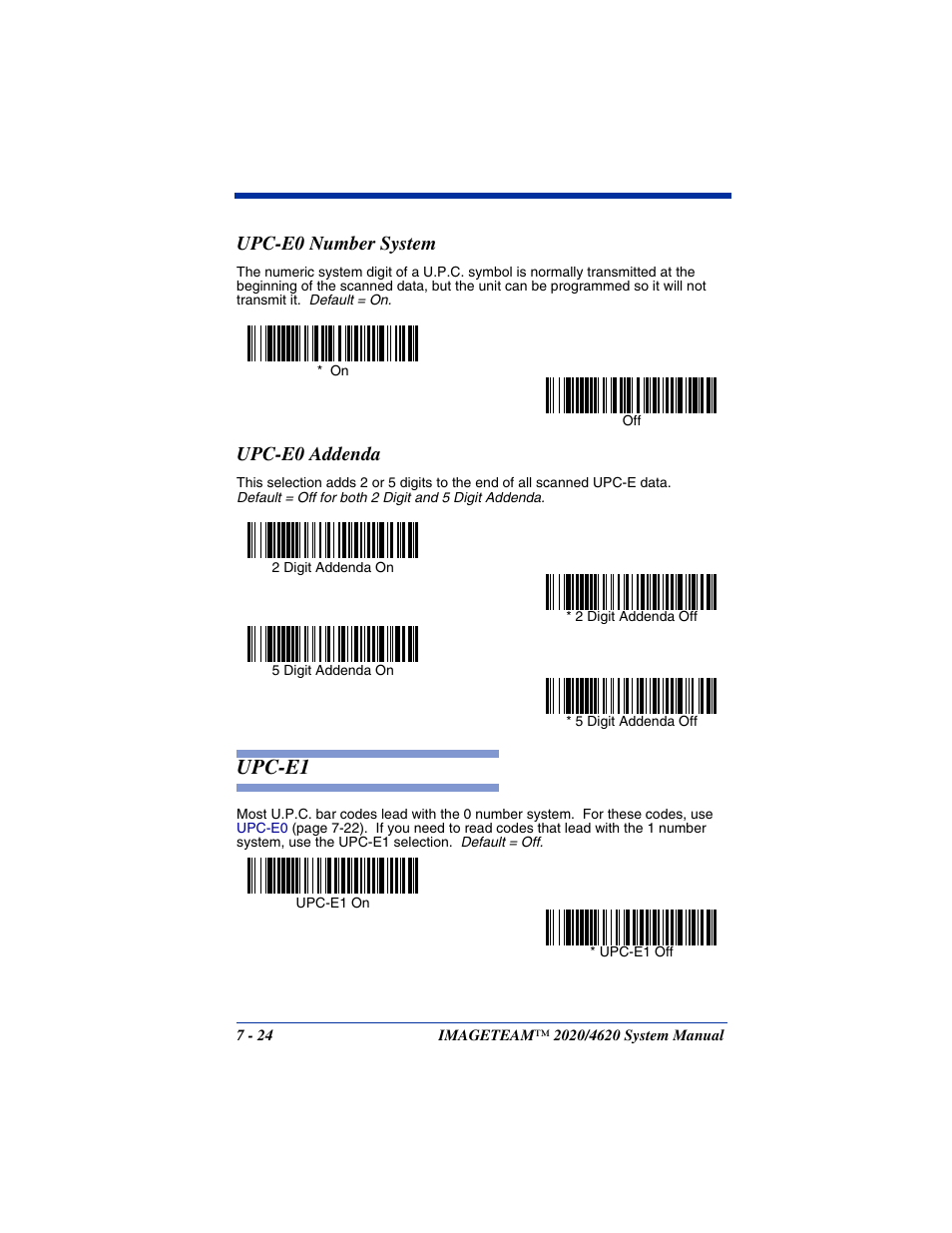 Upc-e0 number system, Upc-e0 addenda, Upc-e0 number system -24 upc-e0 addenda -24 | Upc-e1 -24, Upc-e1 | Hand Held Products 4620 User Manual | Page 128 / 248
