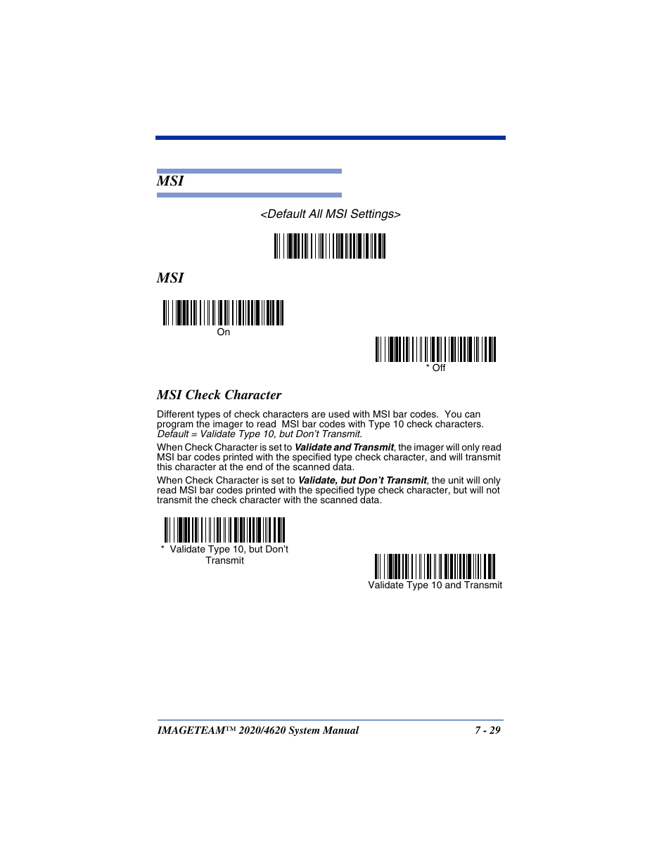 Msi check character, Msi -29, Msi check character -29 | Hand Held Products 4620 User Manual | Page 133 / 248