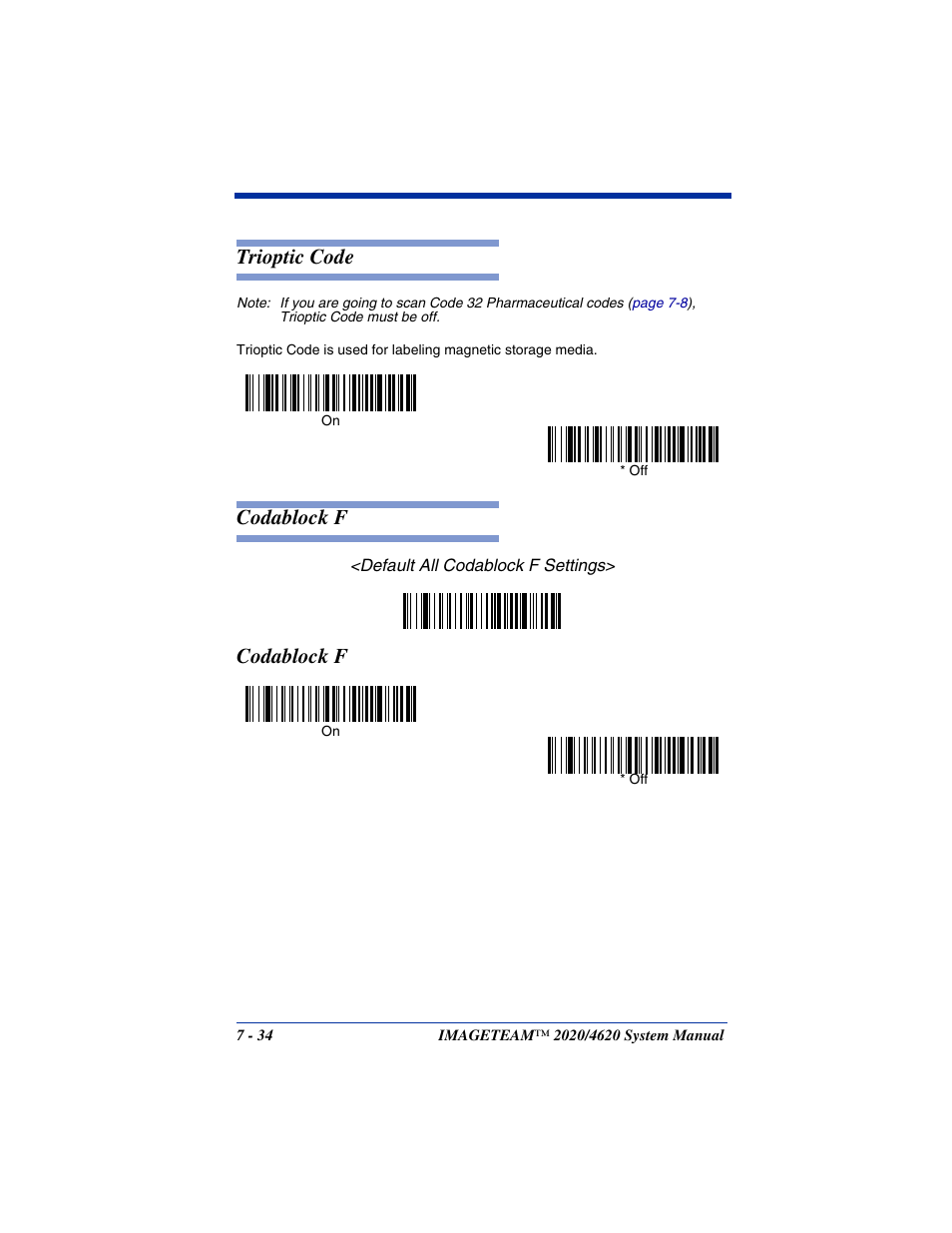 Trioptic code -34 codablock f -34, Codablock f, Trioptic code | Hand Held Products 4620 User Manual | Page 138 / 248