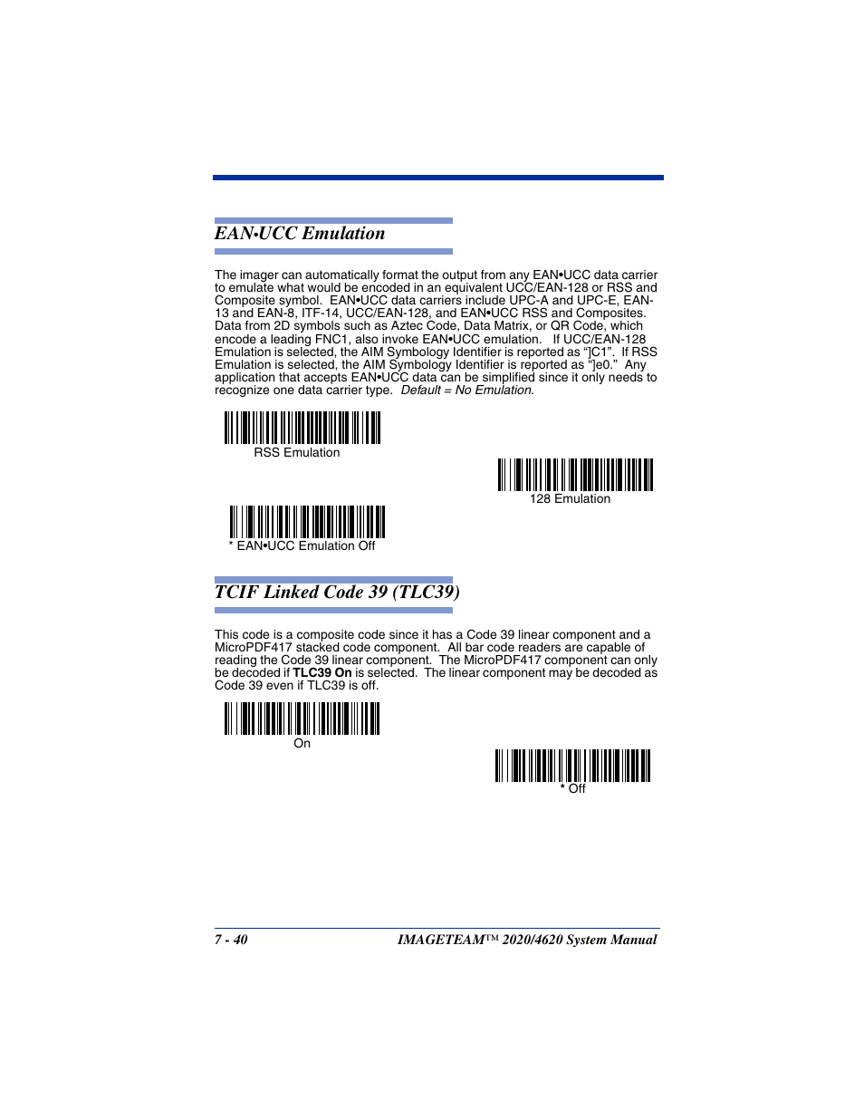 Tcif linked code 39 (tlc39), Ucc emulation | Hand Held Products 4620 User Manual | Page 144 / 248