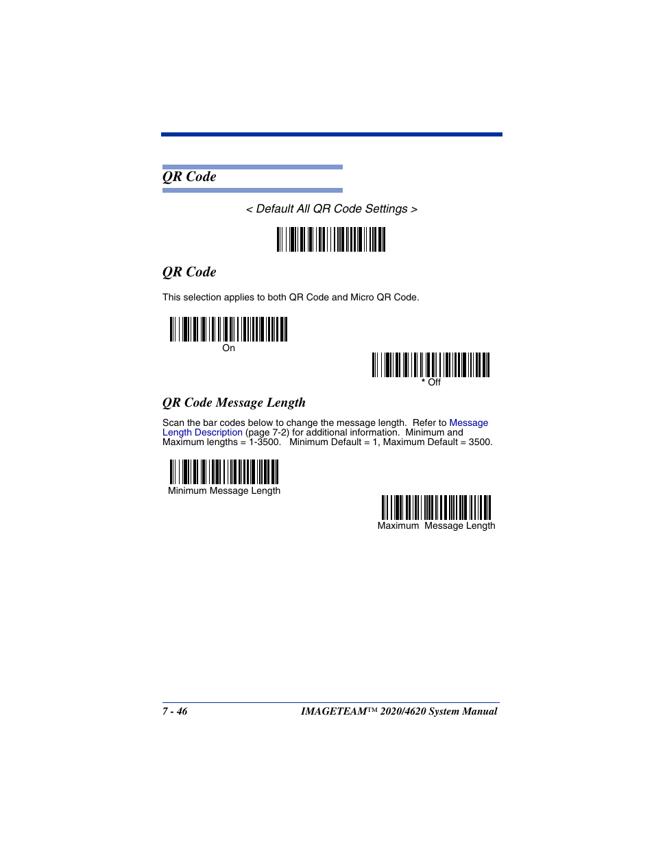 Qr code message length, Qr code -46, Qr code message length -46 | Qr code | Hand Held Products 4620 User Manual | Page 150 / 248