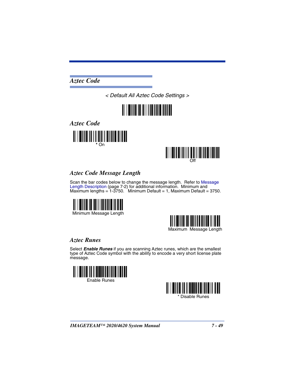 Aztec code message length, Aztec runes, Aztec code -49 | Aztec code message length -49 aztec runes -49, Aztec code | Hand Held Products 4620 User Manual | Page 153 / 248