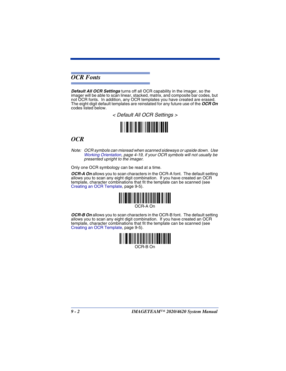 Ocr fonts -2 ocr -2, Ocr fonts | Hand Held Products 4620 User Manual | Page 166 / 248