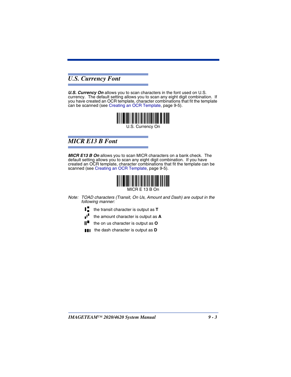 U.s. currency font -3 micr e13 b font -3, U.s. currency font, Micr e13 b font | Hand Held Products 4620 User Manual | Page 167 / 248