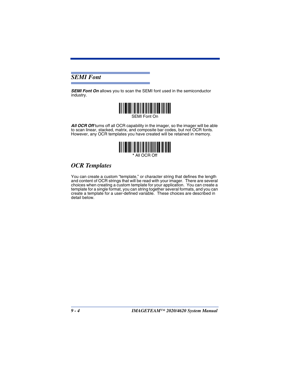 Ocr templates, Semi font -4 ocr templates -4, Semi font | Hand Held Products 4620 User Manual | Page 168 / 248