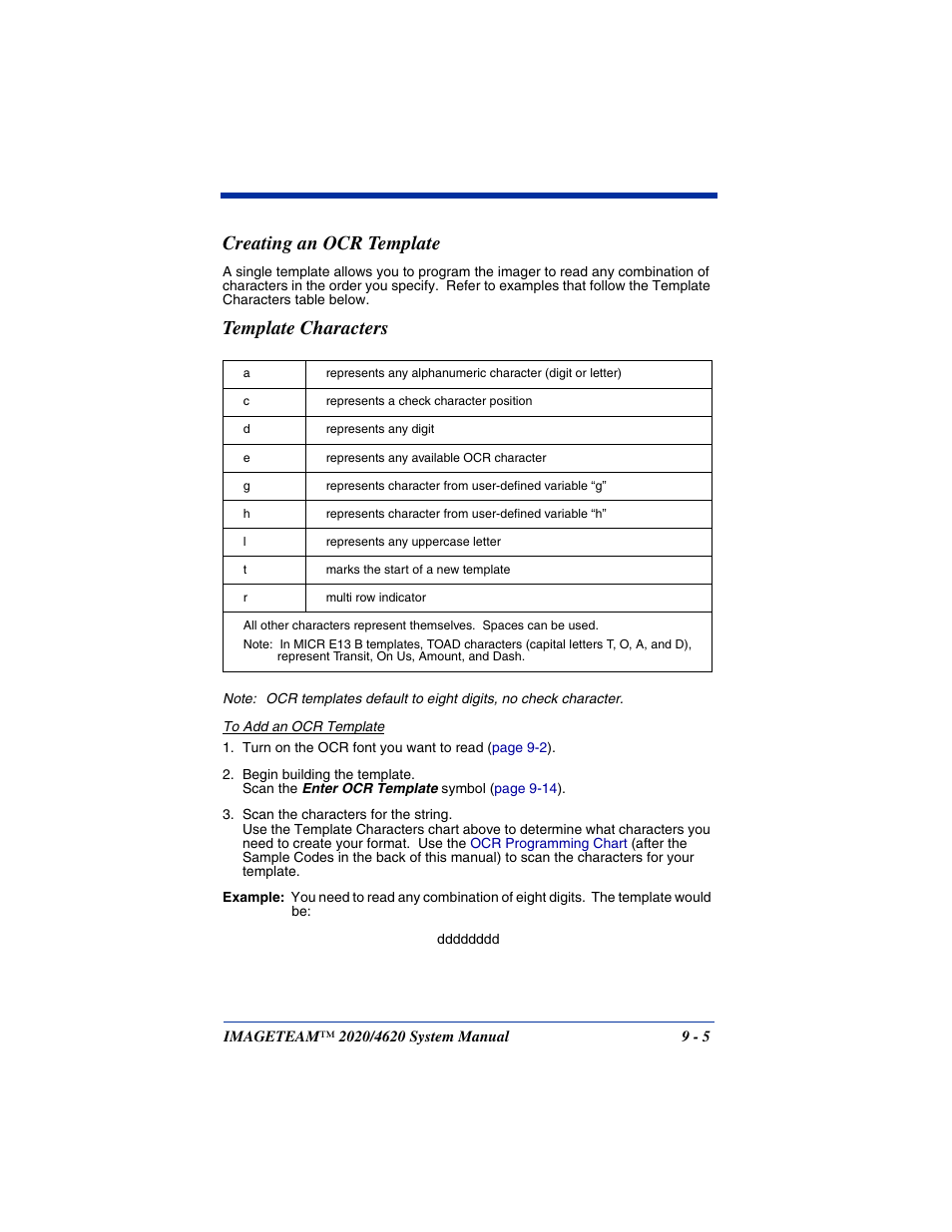 Creating an ocr template, Creating an ocr template -5, Can be scanned (see | Scanned (see, Template characters | Hand Held Products 4620 User Manual | Page 169 / 248