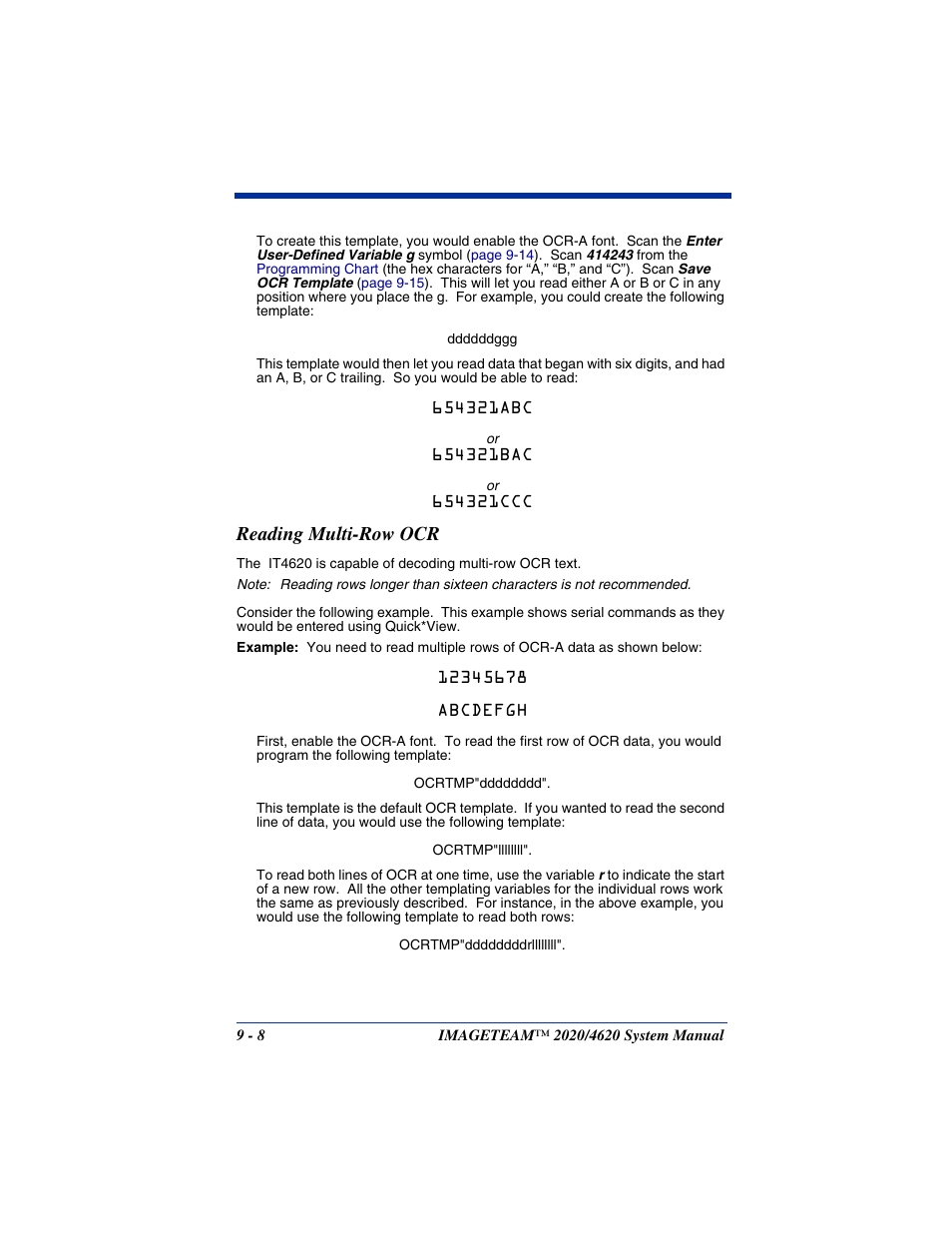Reading multi-row ocr, Reading multi-row ocr -8 | Hand Held Products 4620 User Manual | Page 172 / 248