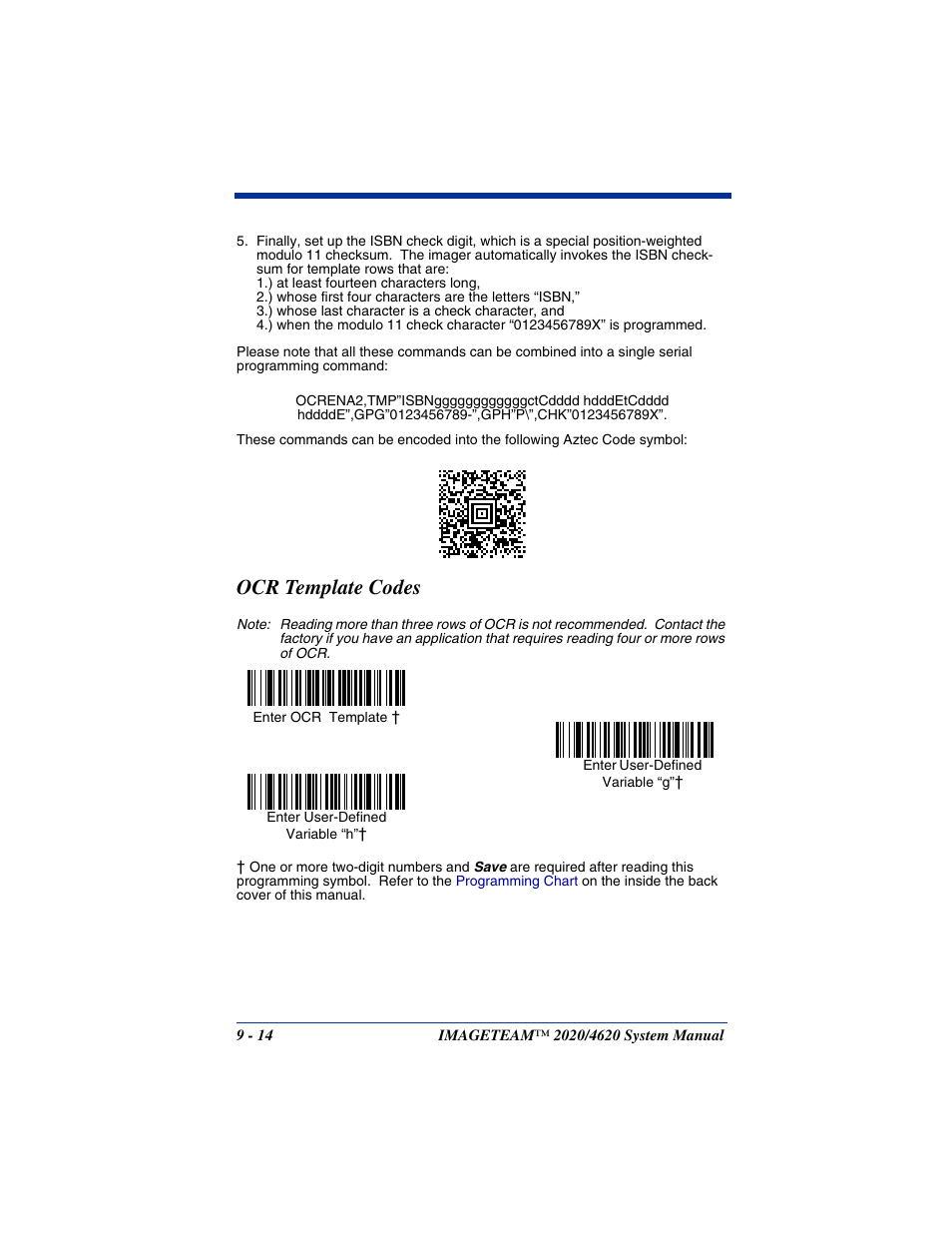 Ocr template codes, Ocr template codes -14, Symbol | Then scan the, Scan the, The letters g and h can then be us | Hand Held Products 4620 User Manual | Page 178 / 248
