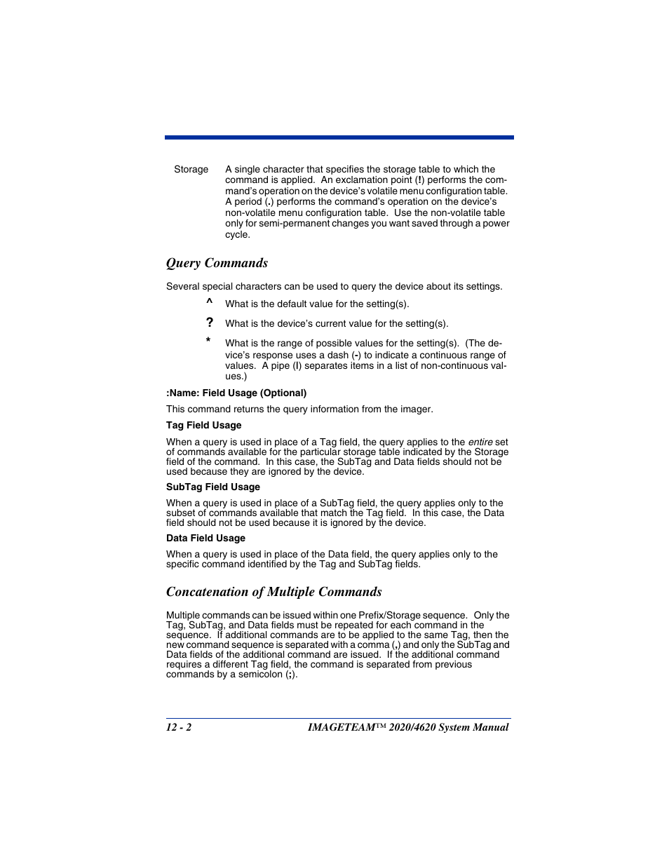 Query commands, Concatenation of multiple commands | Hand Held Products 4620 User Manual | Page 194 / 248