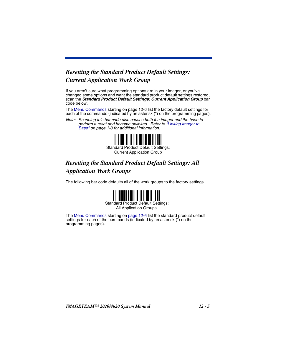 Resetting the standard product default settings, Current application work group -5, Application work groups -5 | Hand Held Products 4620 User Manual | Page 197 / 248