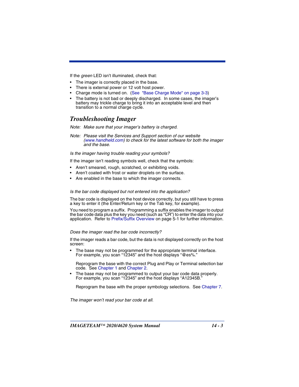 Troubleshooting imager | Hand Held Products 4620 User Manual | Page 227 / 248