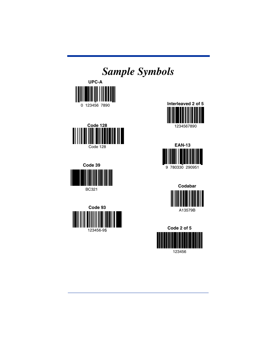 Sample symbols | Hand Held Products 4620 User Manual | Page 242 / 248