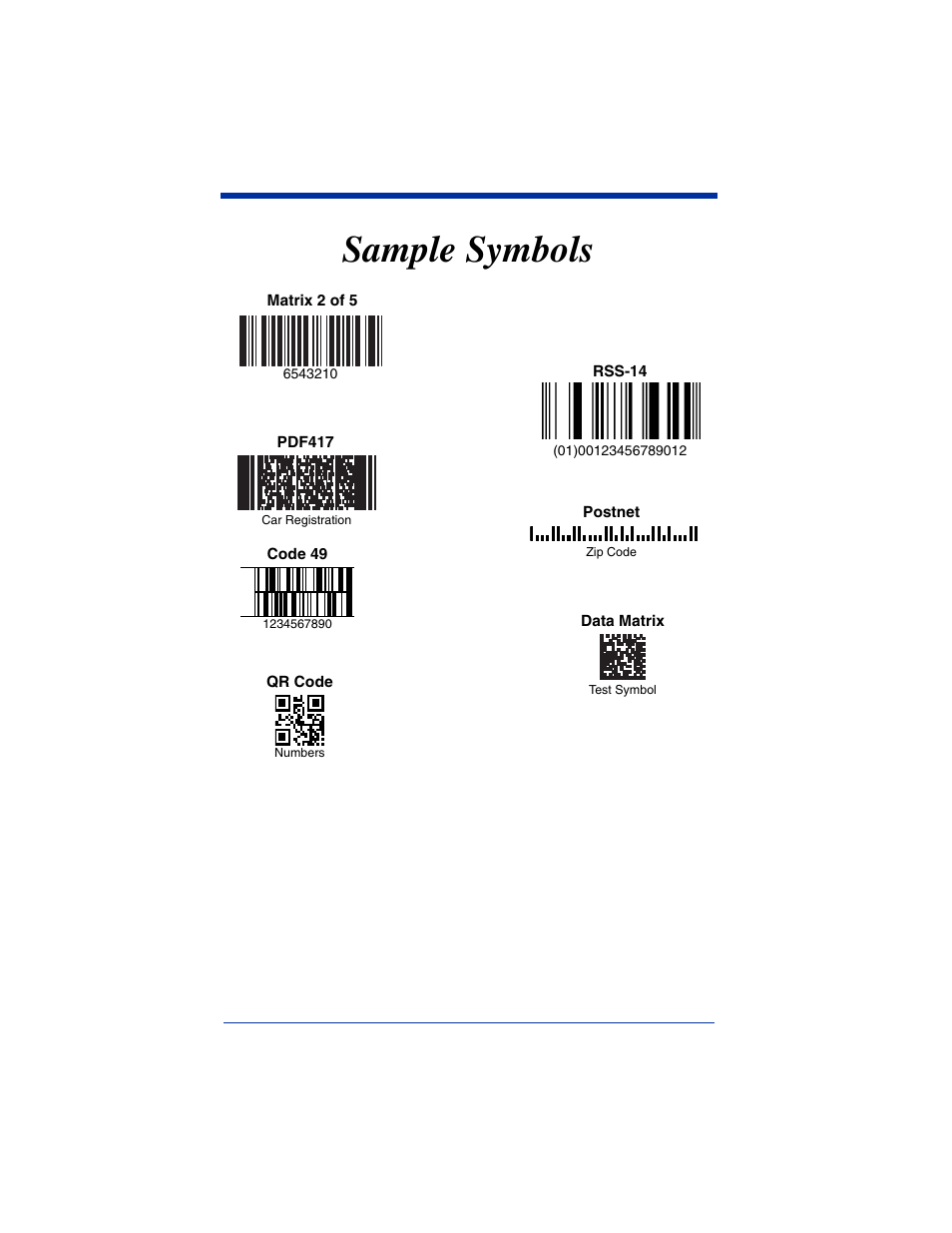 Sample symbols | Hand Held Products 4620 User Manual | Page 243 / 248