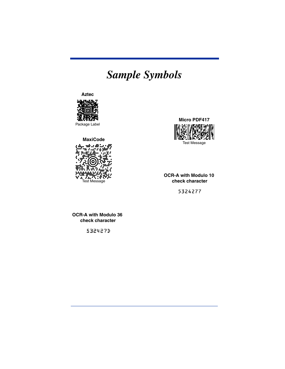 Sample symbols | Hand Held Products 4620 User Manual | Page 244 / 248