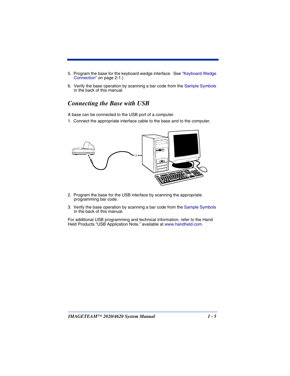 Connecting the base with usb, Connecting the base with usb -5 | Hand Held Products 4620 User Manual | Page 25 / 248