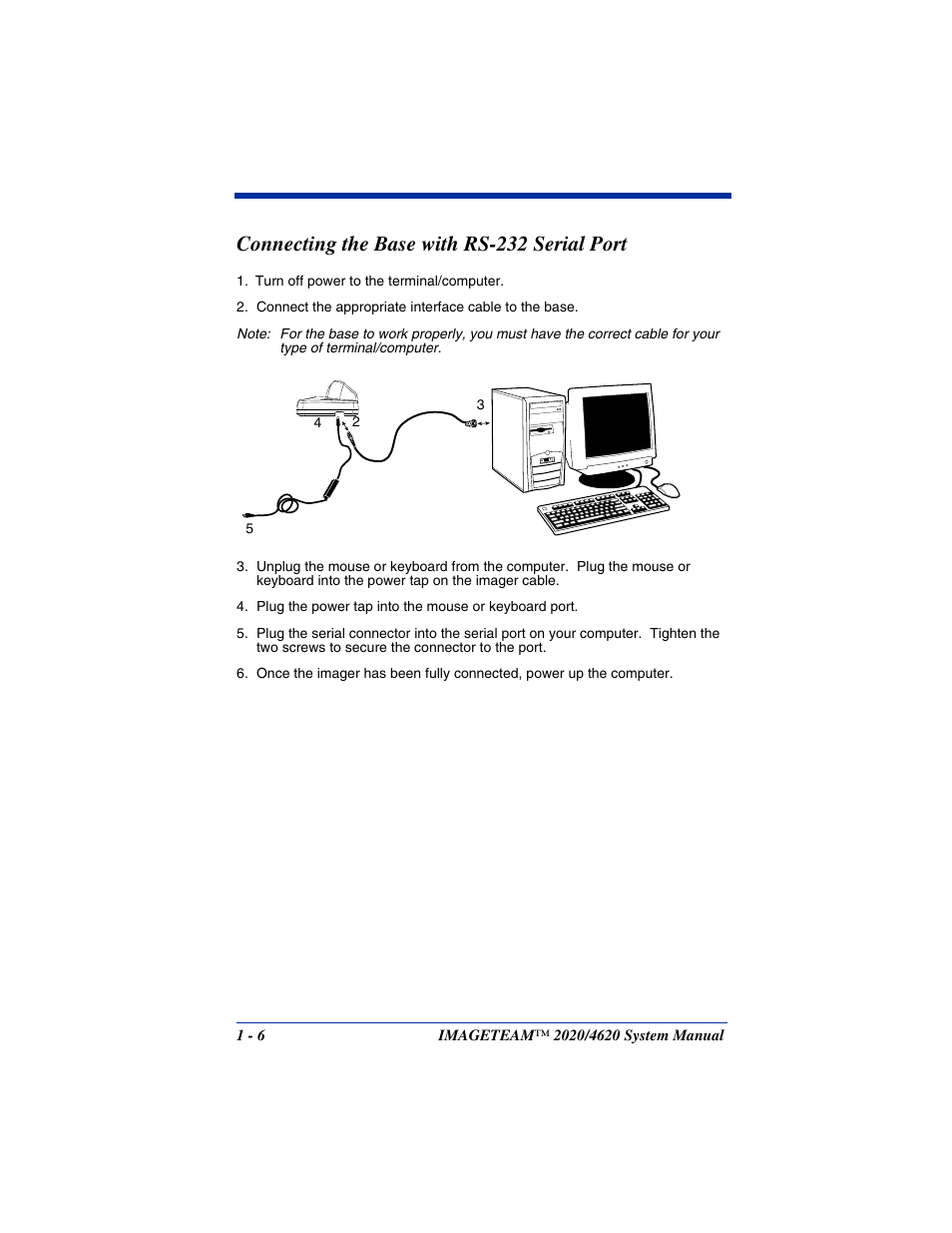 Connecting the base with rs-232 serial port, Connecting the base with rs-232 serial port -6 | Hand Held Products 4620 User Manual | Page 26 / 248