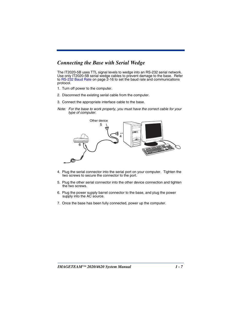 Connecting the base with serial wedge, Connecting the base with serial wedge -7 | Hand Held Products 4620 User Manual | Page 27 / 248
