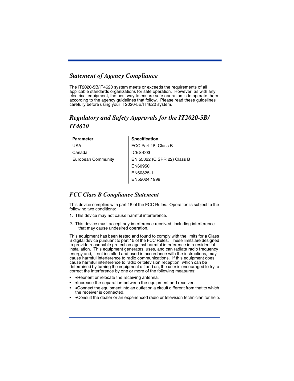 Statement of agency compliance, Fcc class b compliance statement | Hand Held Products 4620 User Manual | Page 3 / 248