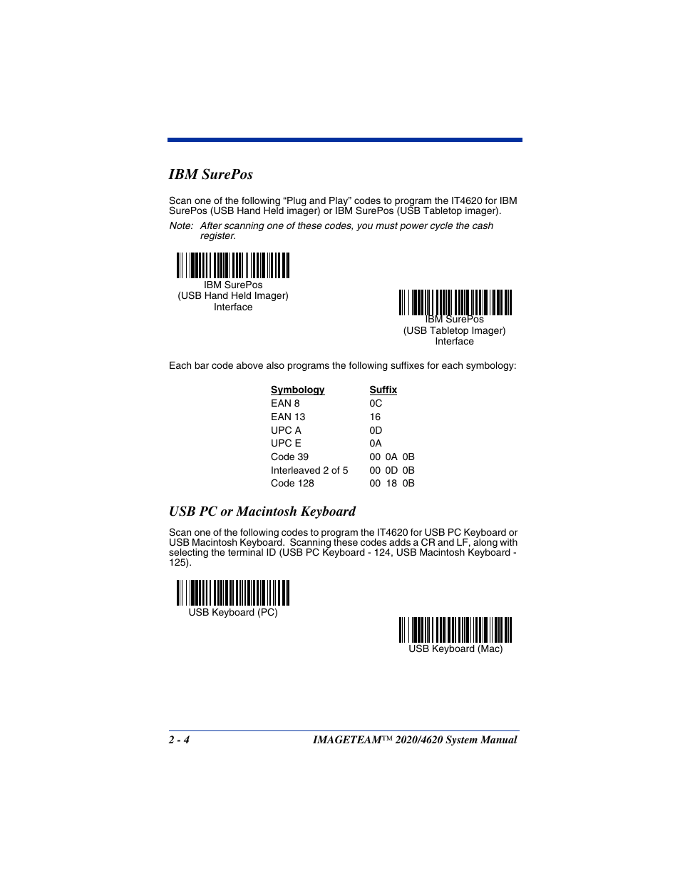 Usb pc or macintosh keyboard, Ibm surepos -4, Usb pc or macintosh keyboard -4 | Ibm surepos | Hand Held Products 4620 User Manual | Page 34 / 248