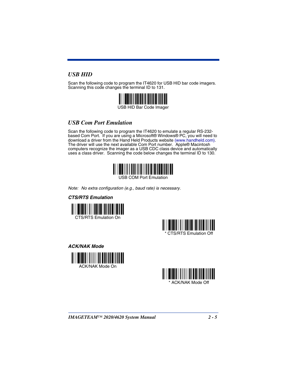 Usb hid, Usb com port emulation, Usb hid -5 usb com port emulation -5 | Hand Held Products 4620 User Manual | Page 35 / 248