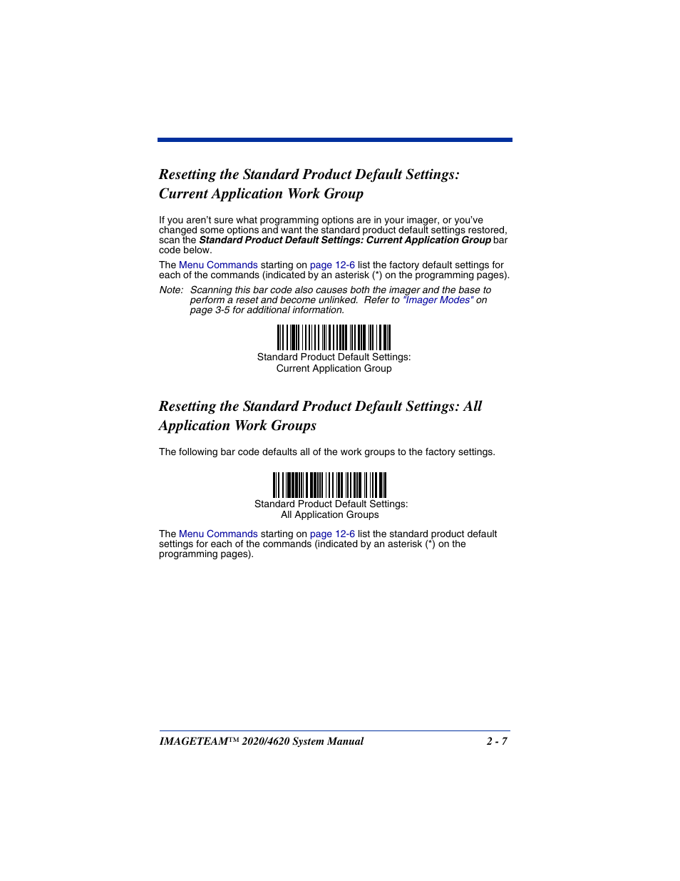 Resetting the standard product default settings, Current application work group -7, Application work groups -7 | Hand Held Products 4620 User Manual | Page 37 / 248