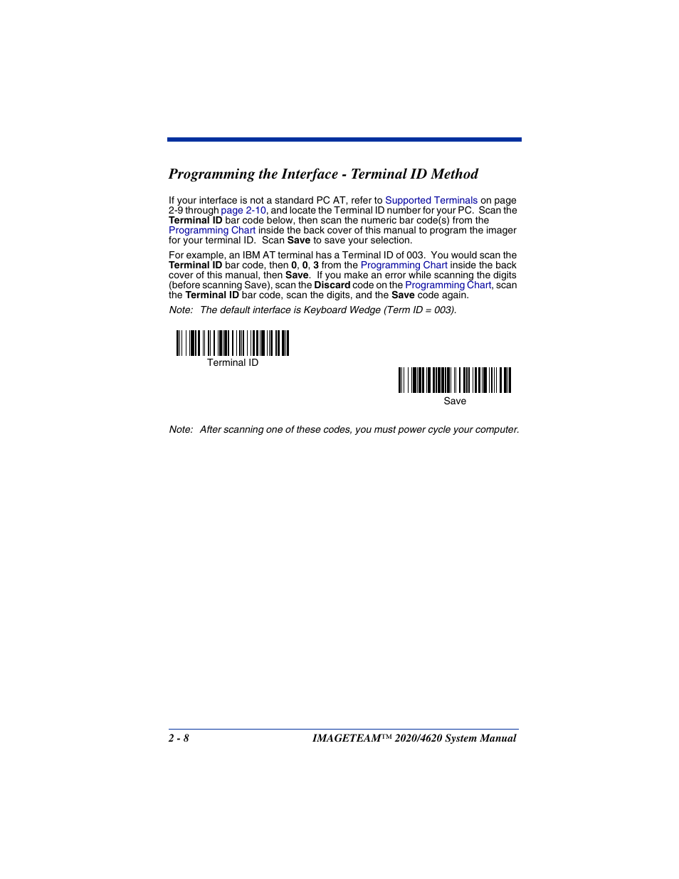 Programming the interface - terminal id method -8, Programming the interface - terminal id method | Hand Held Products 4620 User Manual | Page 38 / 248