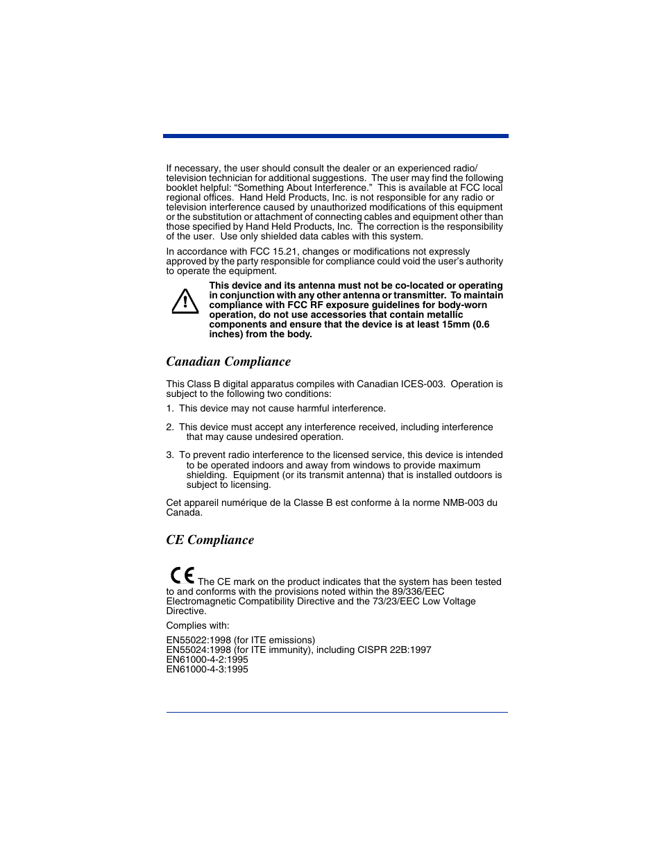 Canadian compliance, Ce compliance | Hand Held Products 4620 User Manual | Page 4 / 248