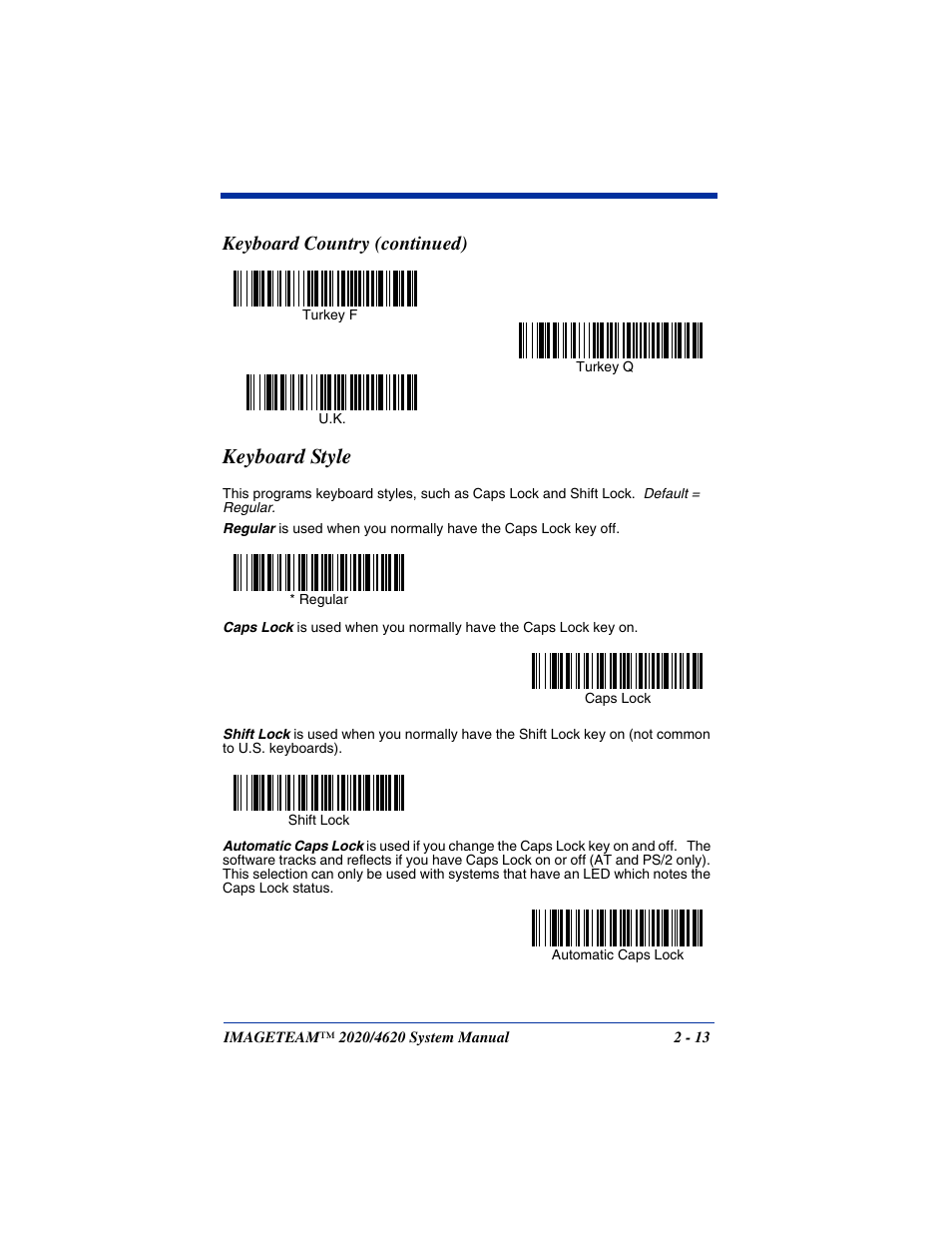 Keyboard style, Keyboard style -13, Keyboard country (continued) | Hand Held Products 4620 User Manual | Page 43 / 248