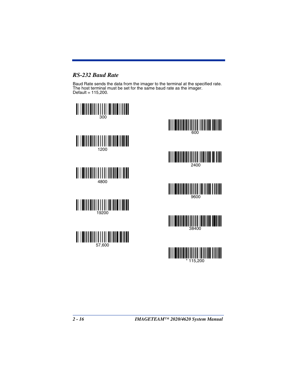 Rs-232 baud rate, Rs-232 baud rate -16 | Hand Held Products 4620 User Manual | Page 46 / 248