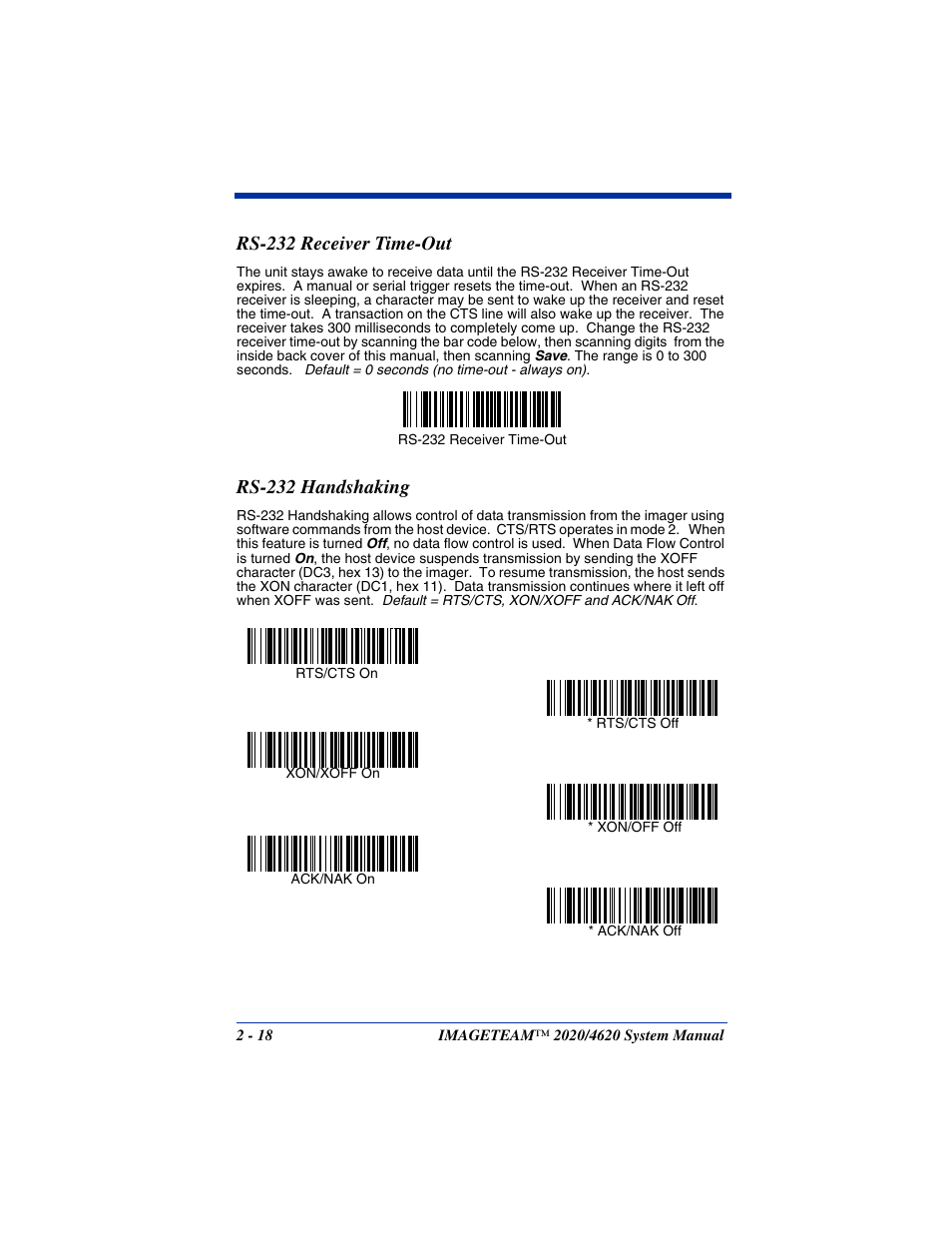 Rs-232 receiver time-out, Rs-232 handshaking | Hand Held Products 4620 User Manual | Page 48 / 248