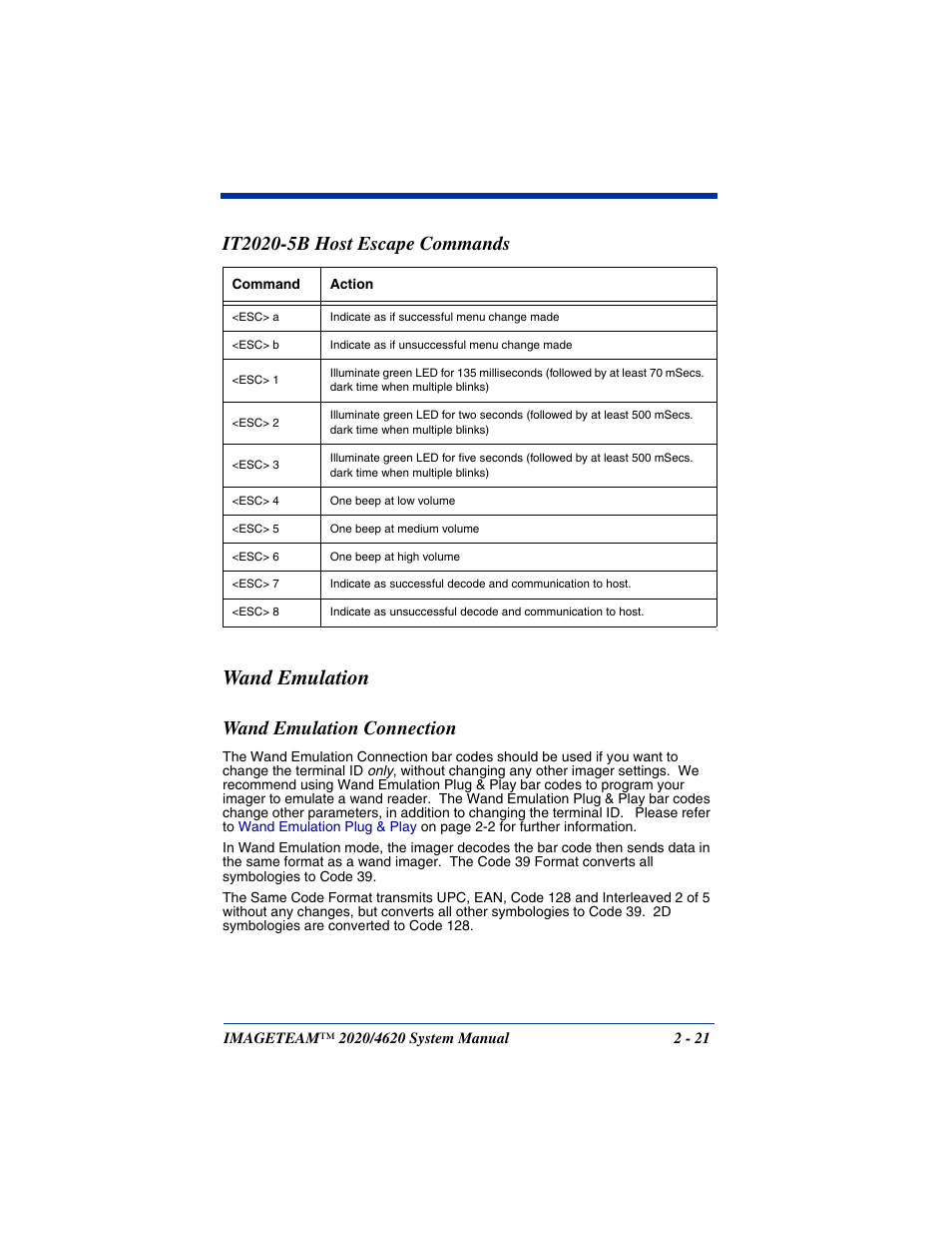 Wand emulation, Wand emulation connection, Wand emulation -21 | Wand emulation connection -21 | Hand Held Products 4620 User Manual | Page 51 / 248