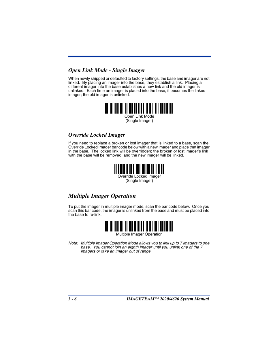 Open link mode - single imager, Override locked imager, Multiple imager operation | Multiple imager operation -6 | Hand Held Products 4620 User Manual | Page 62 / 248