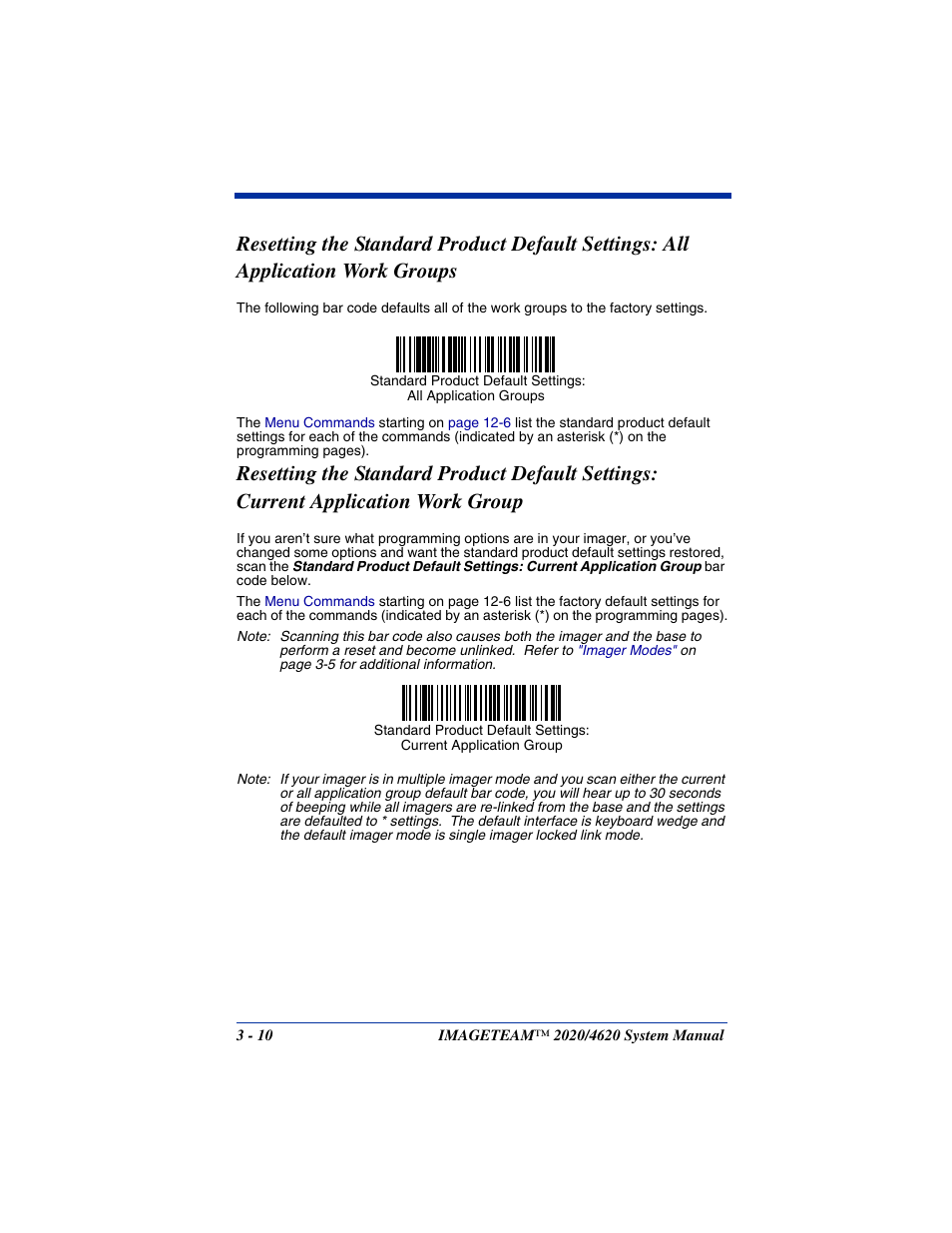 Application work groups -10, Resetting the standard product default settings, Current application work group -10 | Hand Held Products 4620 User Manual | Page 66 / 248