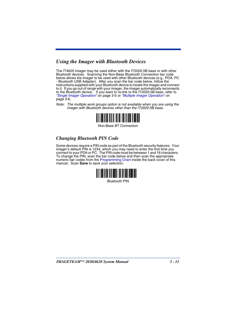 Using the imager with bluetooth devices, Changing bluetooth pin code, Using the imager with bluetooth devices -11 | Changing bluetooth pin code -11 | Hand Held Products 4620 User Manual | Page 67 / 248