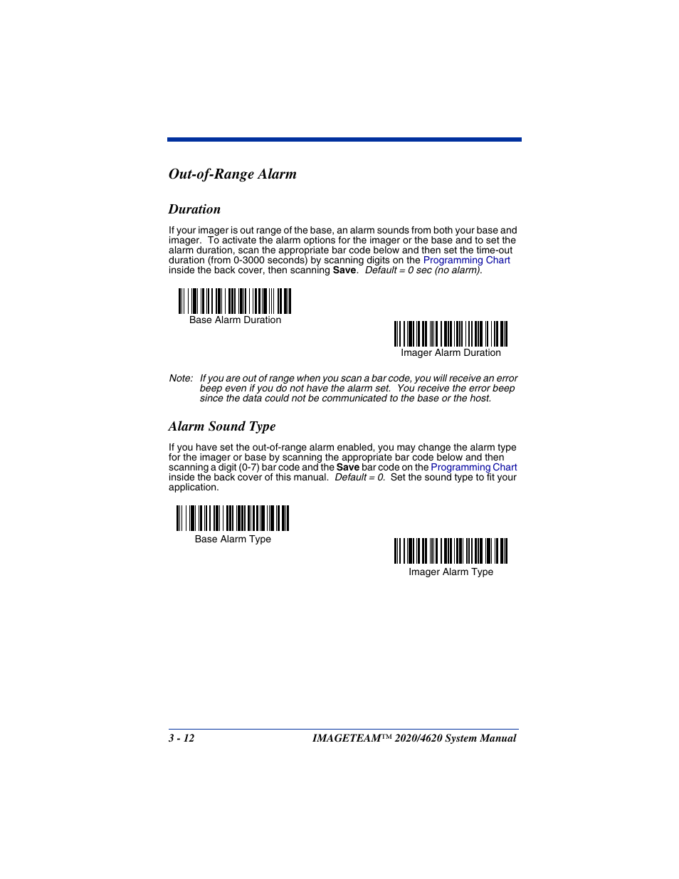 Out-of-range alarm, Duration, Alarm sound type | Out-of-range alarm -12, Duration -12 alarm sound type -12 | Hand Held Products 4620 User Manual | Page 68 / 248