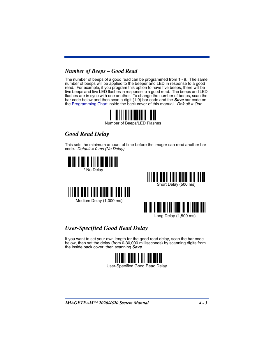 Number of beeps - good read, Good read delay, User-specified good read delay | Number of beeps – good read -3, Number of beeps – good read | Hand Held Products 4620 User Manual | Page 73 / 248