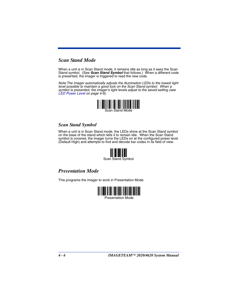 Scan stand mode, Scan stand symbol, Presentation mode | Scan stand mode -6, Scan stand symbol -6, Presentation mode -6 | Hand Held Products 4620 User Manual | Page 76 / 248