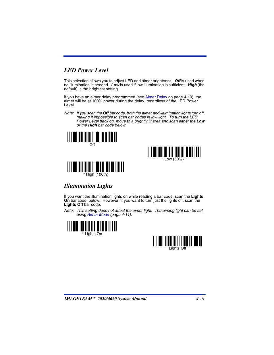 Led power level, Illumination lights, Led power level -9 illumination lights -9 | Hand Held Products 4620 User Manual | Page 79 / 248
