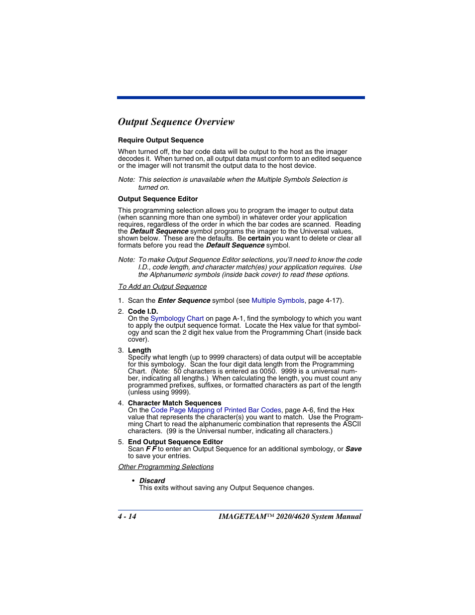 Output sequence overview, Output sequence overview -14 | Hand Held Products 4620 User Manual | Page 84 / 248