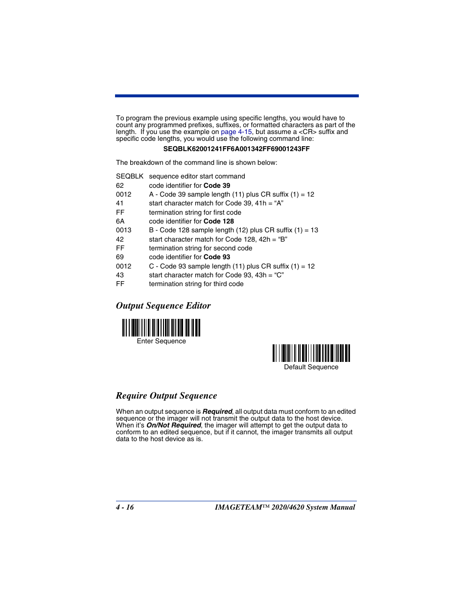 Output sequence editor, Require output sequence, Output sequence editor require output sequence | Hand Held Products 4620 User Manual | Page 86 / 248