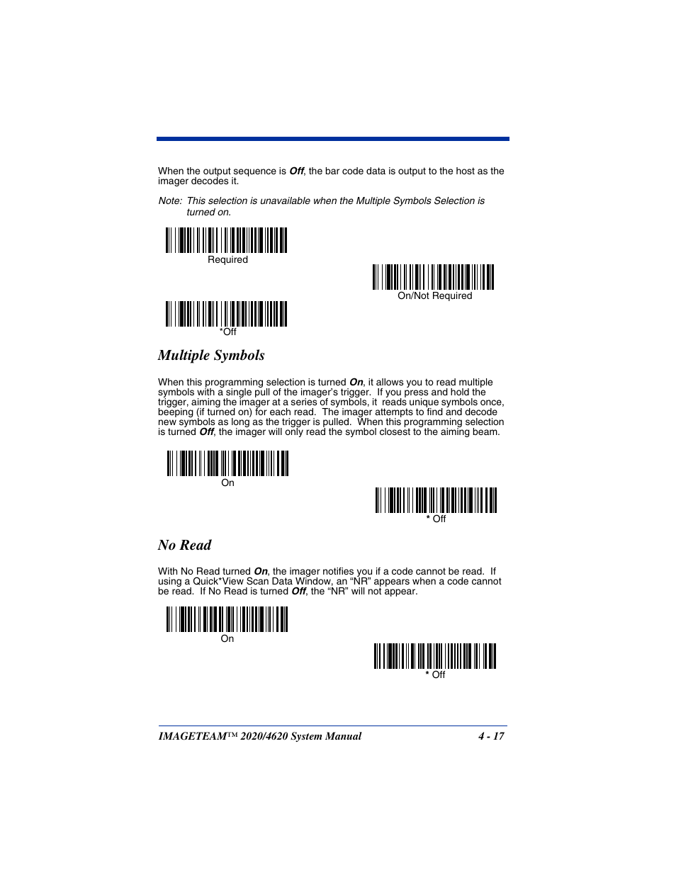 Multiple symbols, No read, Multiple symbols -17 no read -17 | Hand Held Products 4620 User Manual | Page 87 / 248