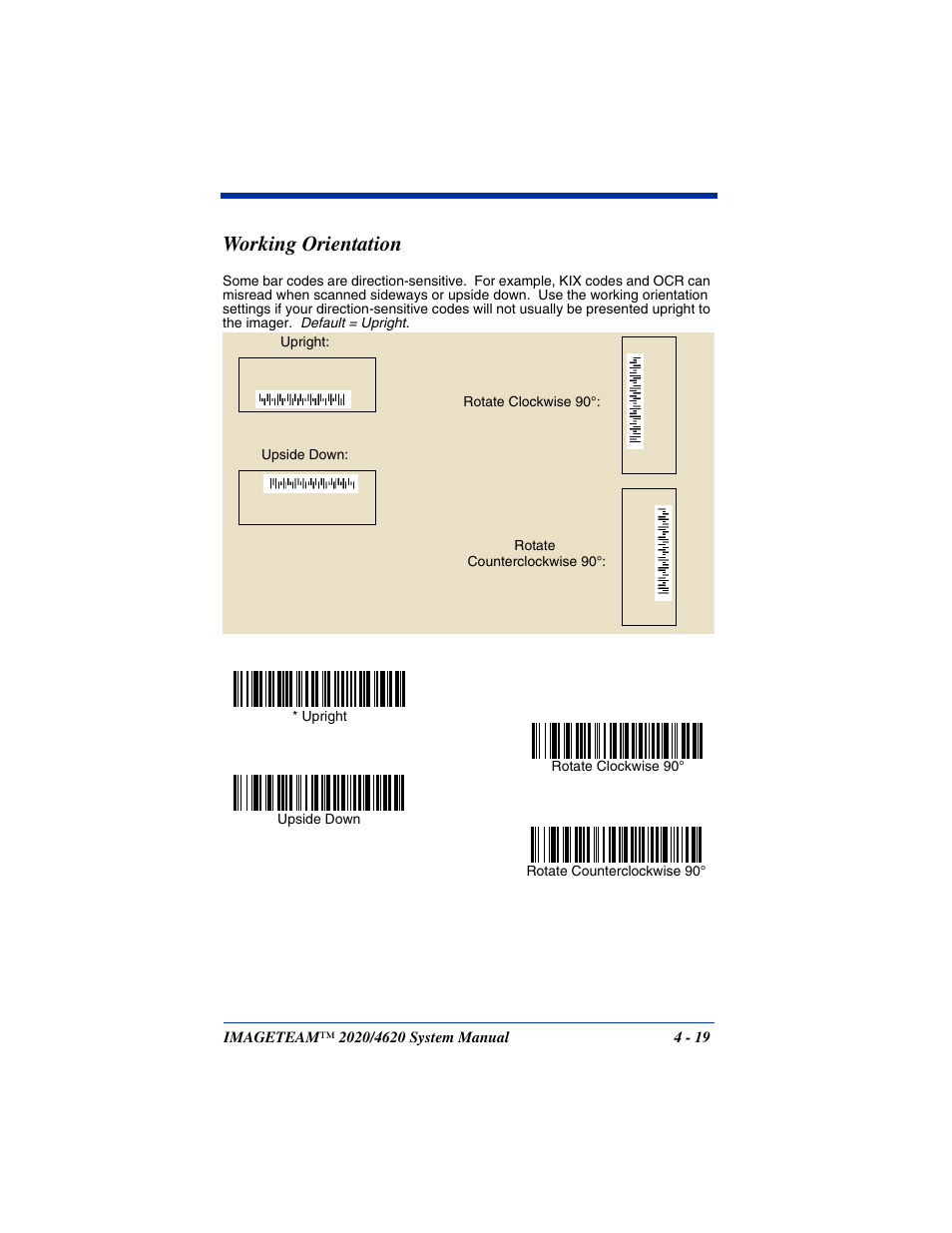 Working orientation, Working orientation -19 | Hand Held Products 4620 User Manual | Page 89 / 248
