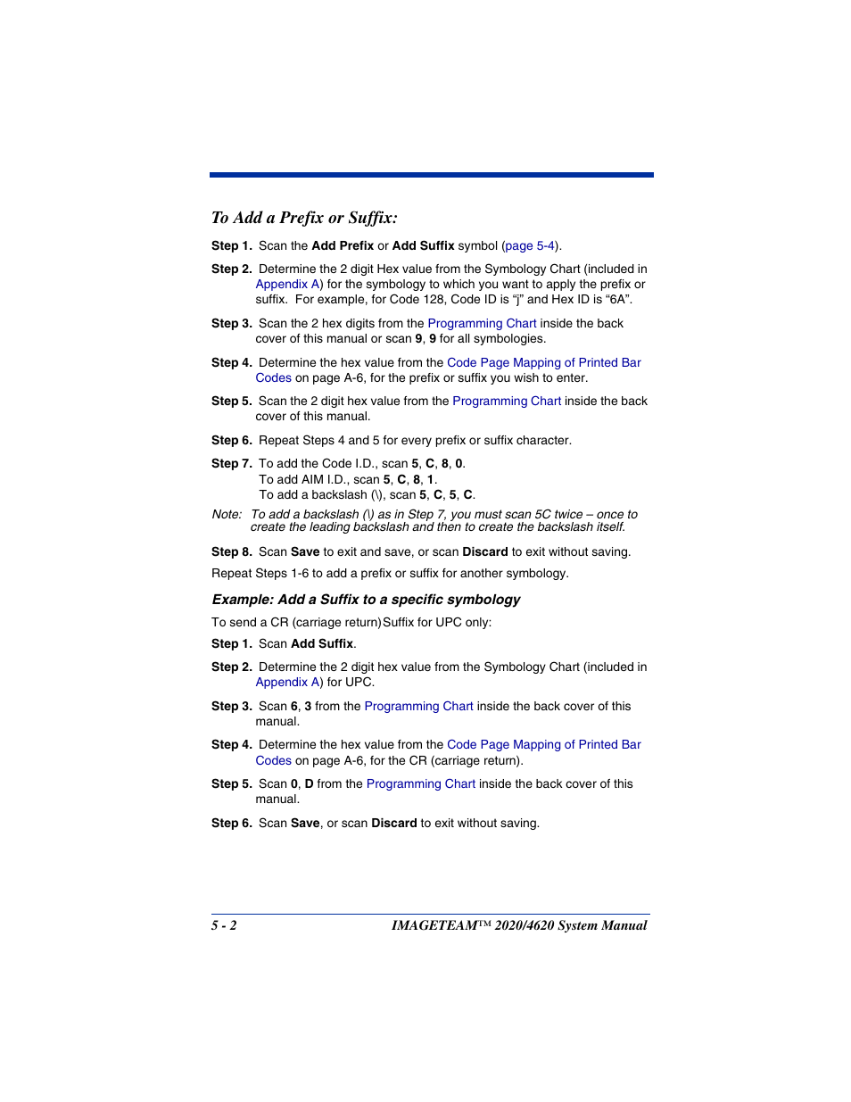 To add a prefix or suffix, To add a prefix or suffix: -2 | Hand Held Products 4620 User Manual | Page 92 / 248