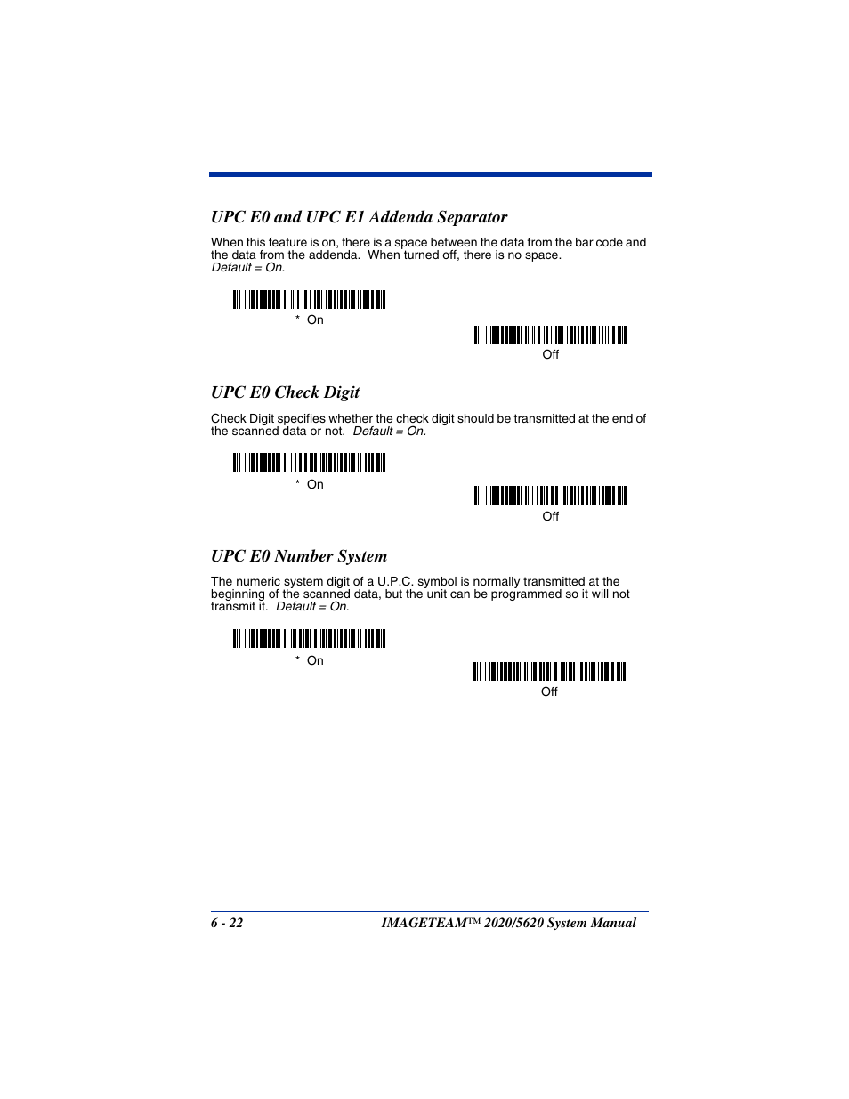 Upc e0 and upc e1 addenda separator, Upc e0 check digit, Upc e0 number system | Hand Held Products 2020/5620 User Manual | Page 100 / 168
