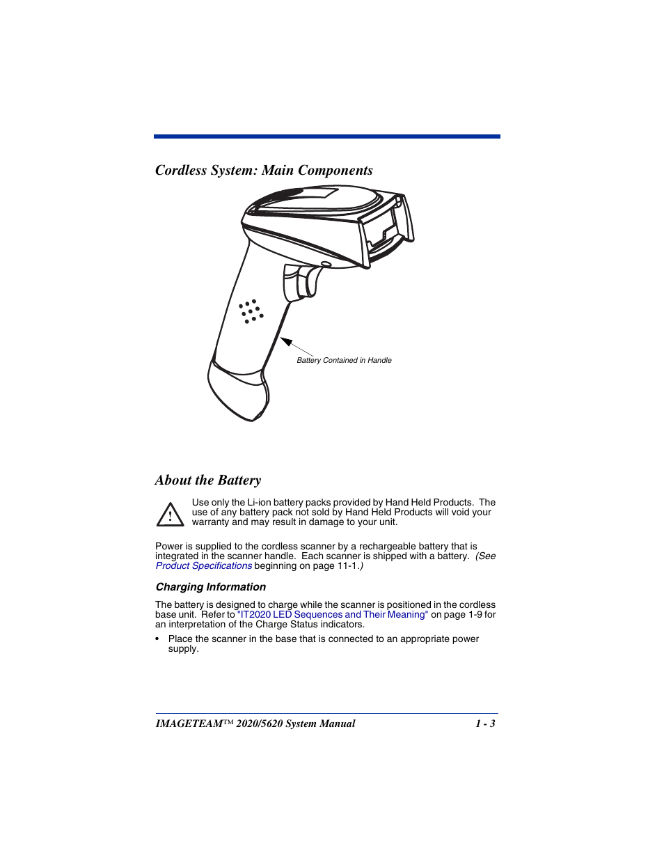 Cordless system: main components, About the battery, Cordless system: main components about the battery | Hand Held Products 2020/5620 User Manual | Page 19 / 168